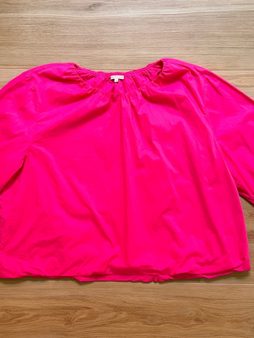 Frances Valentine Emily Ruched Top Pink 1X Cotton Balloon Sleeve Blouse $200+ - Picture 3 of 9